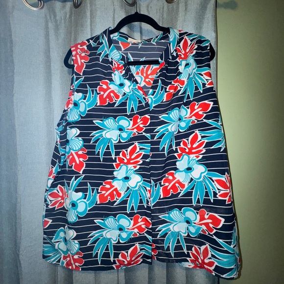 Maison Jules Tops - Sleeveless Tropical Floral Button-Front Top